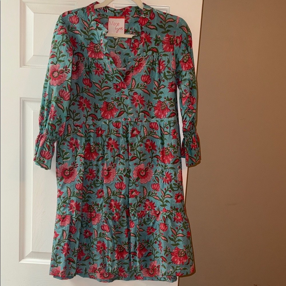 Floral Print Dress - Blue and Pink